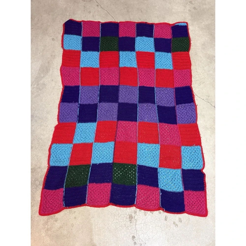 Vintage Handmade‎ Crochet Afghan Blanket Multicolor Granny Squares 66x50